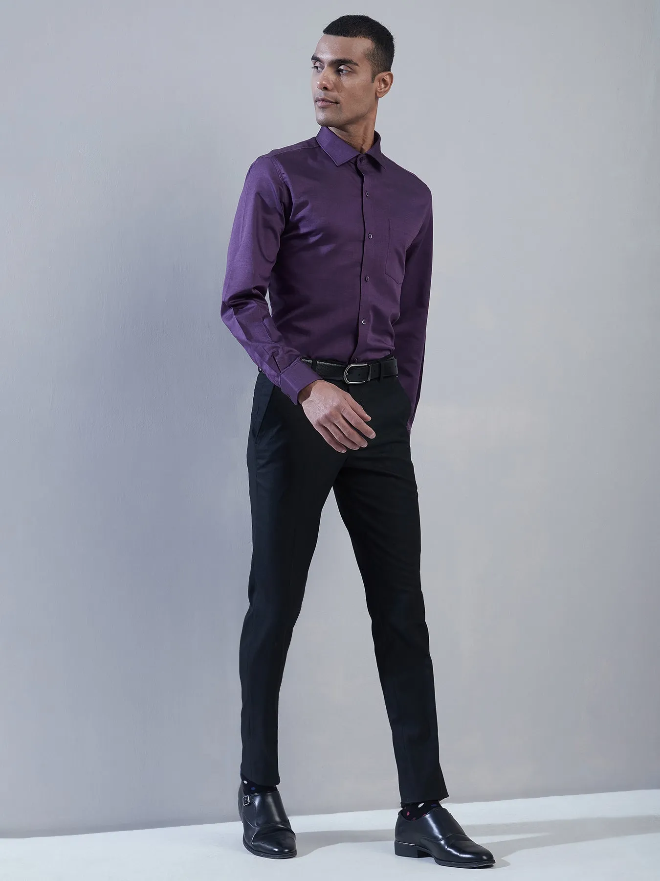 100% Cotton Purple Dobby Slim Fit Full Sleeve Formal Shirt