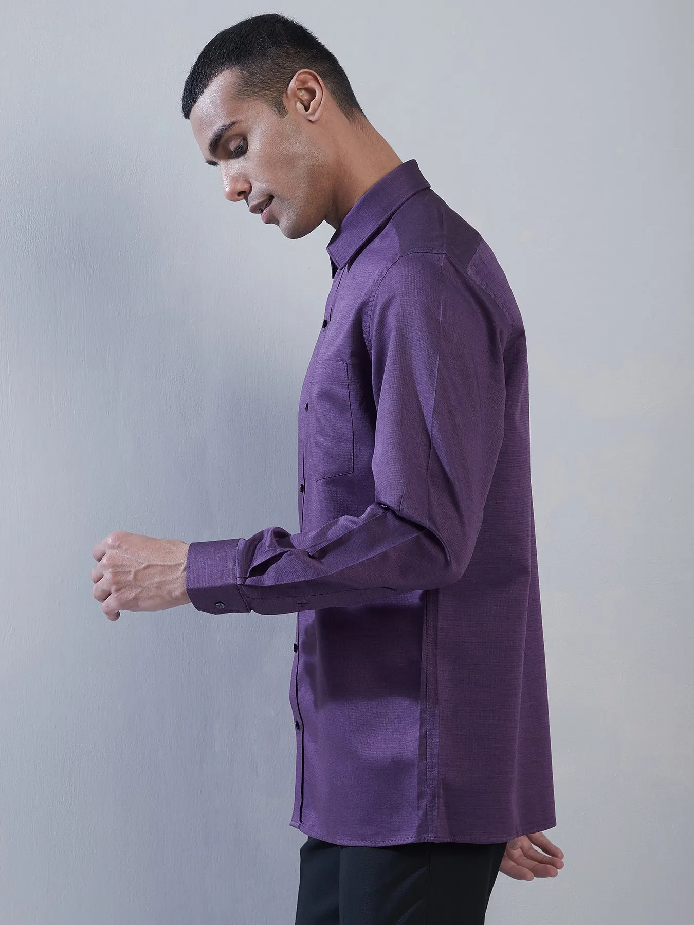 100% Cotton Purple Dobby Slim Fit Full Sleeve Formal Shirt