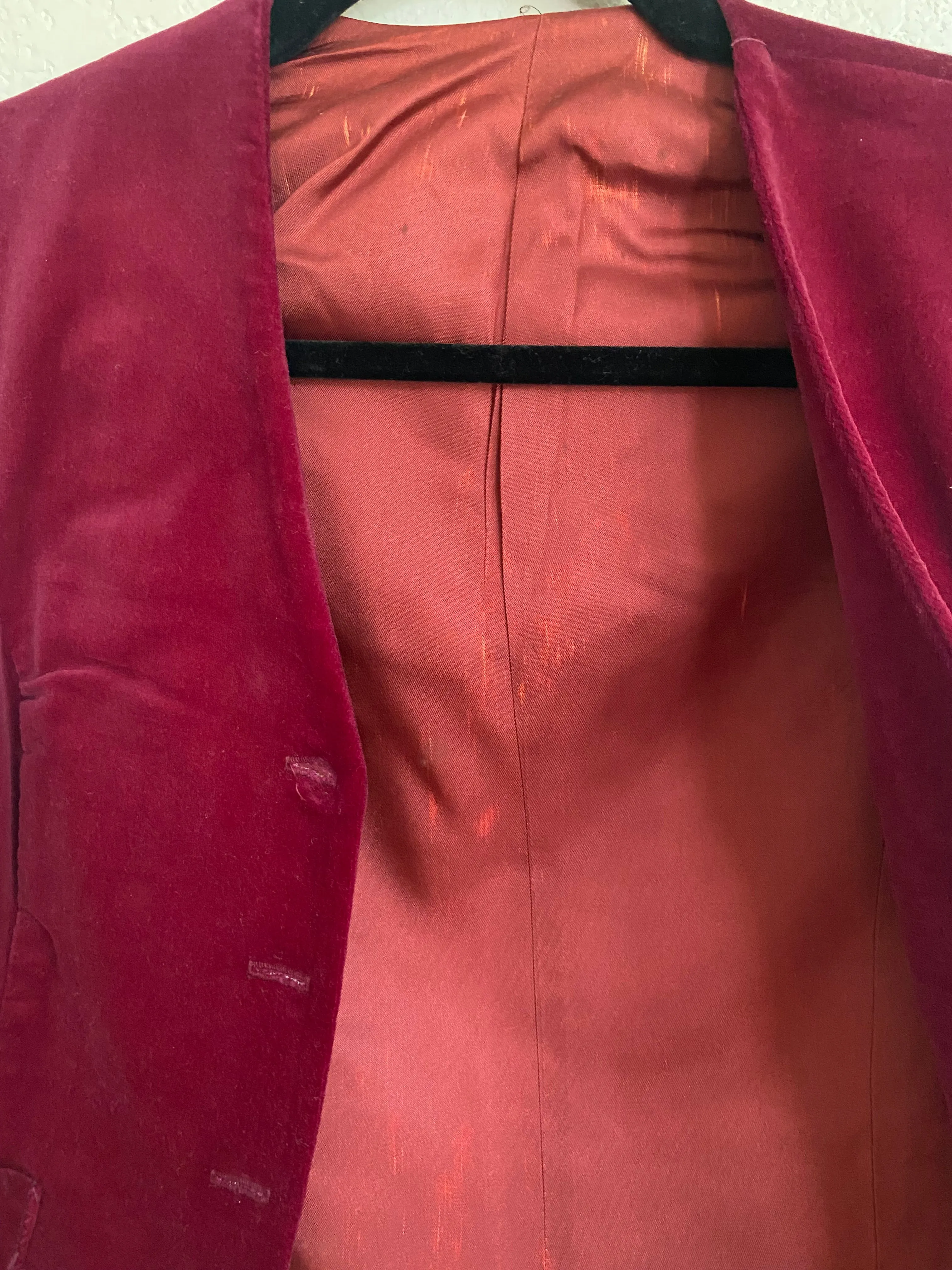 1970s Burgandy velvet 2 piece pants and vest suit set by SIR… for her