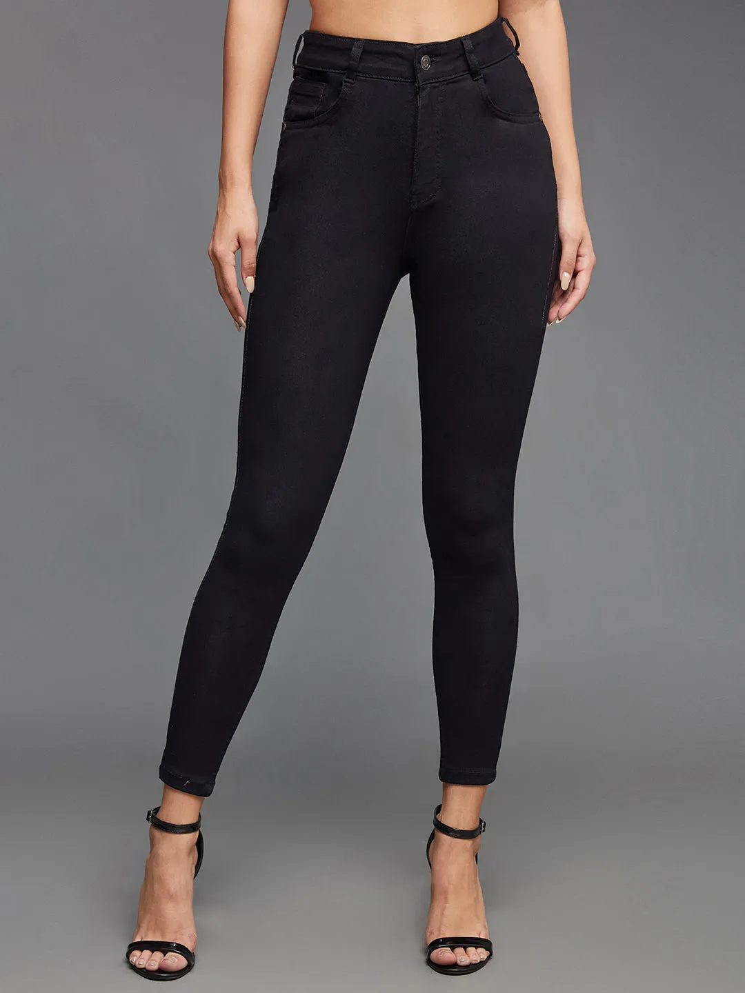 24/7 Comfort Black Skinny-Fit High-Rise Cropped-Length Stretchable Denim Jeans