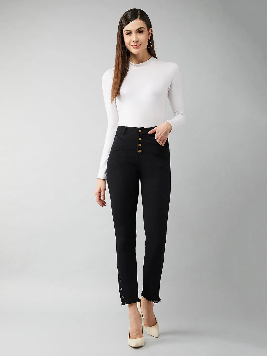 24/7 Comfort Black Skinny-Fit Relaxed High-Rise Stretchable Denim Jeans