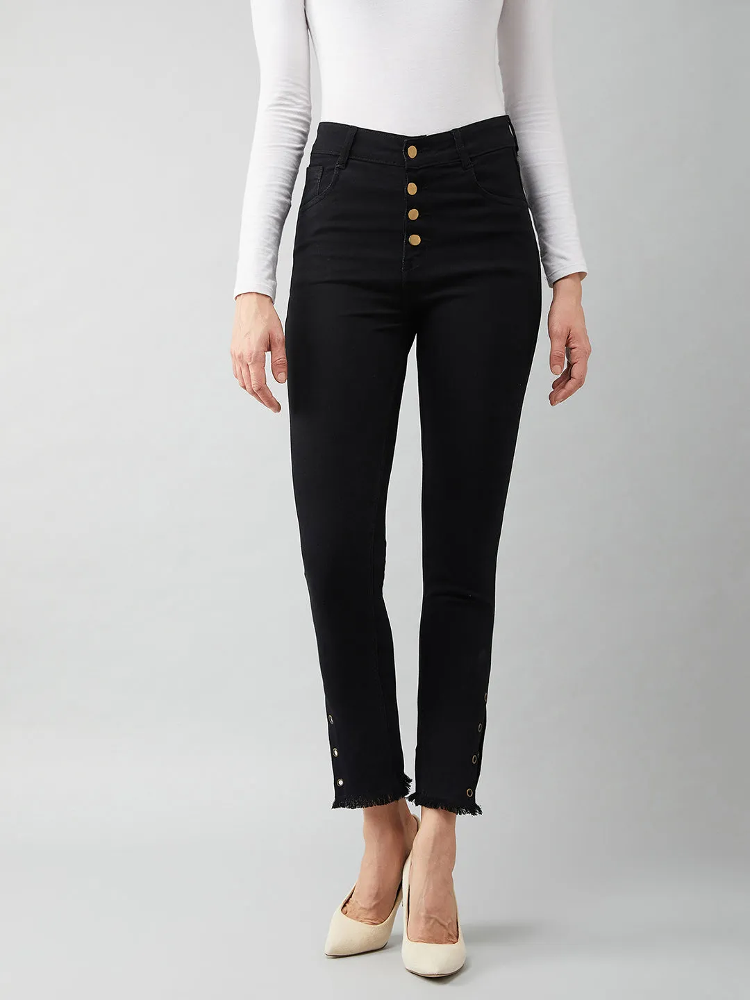24/7 Comfort Black Skinny-Fit Relaxed High-Rise Stretchable Denim Jeans