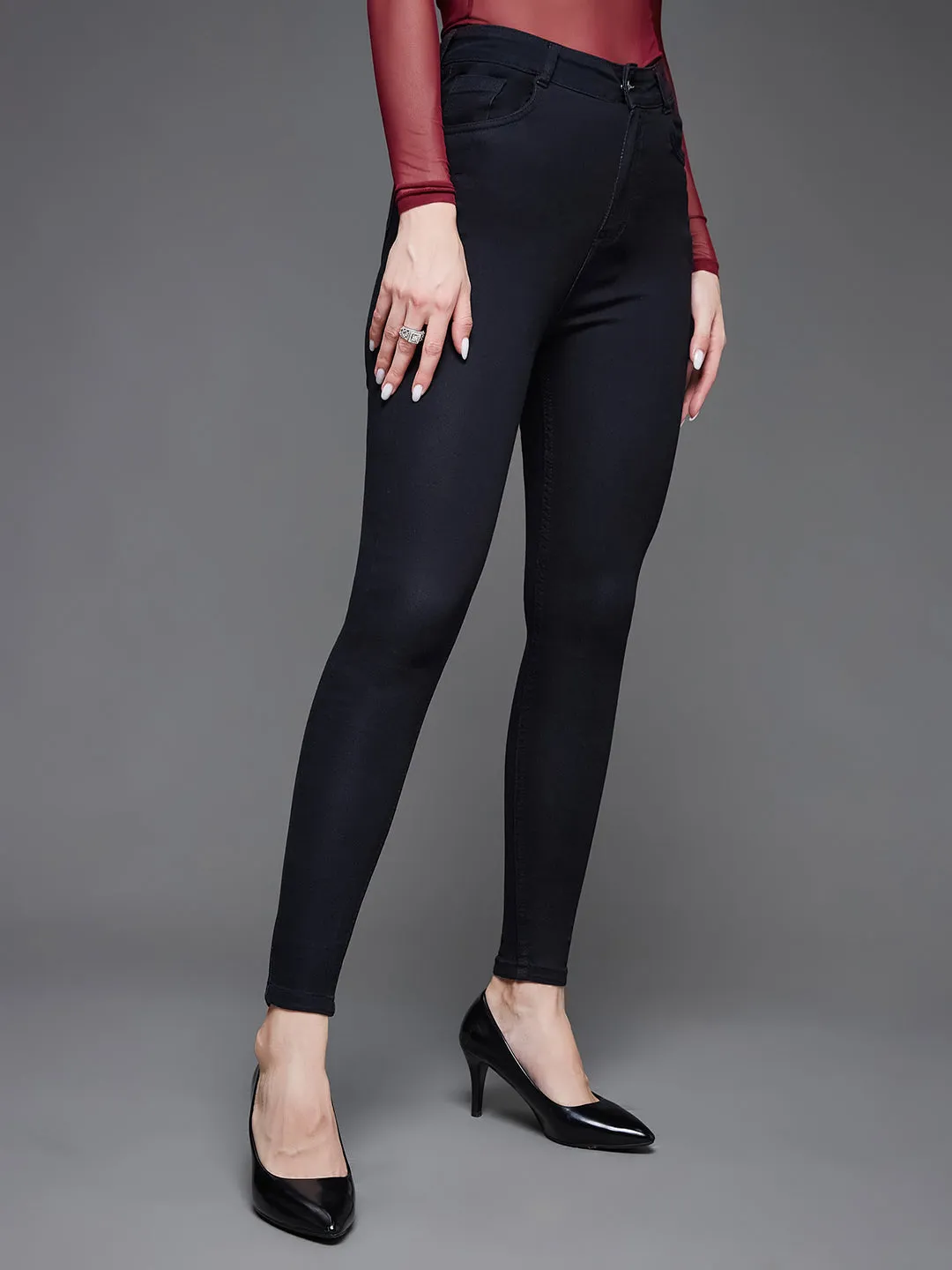 24/7 Comfort Black Skinny High-Rise Stretchable Denim Jeans