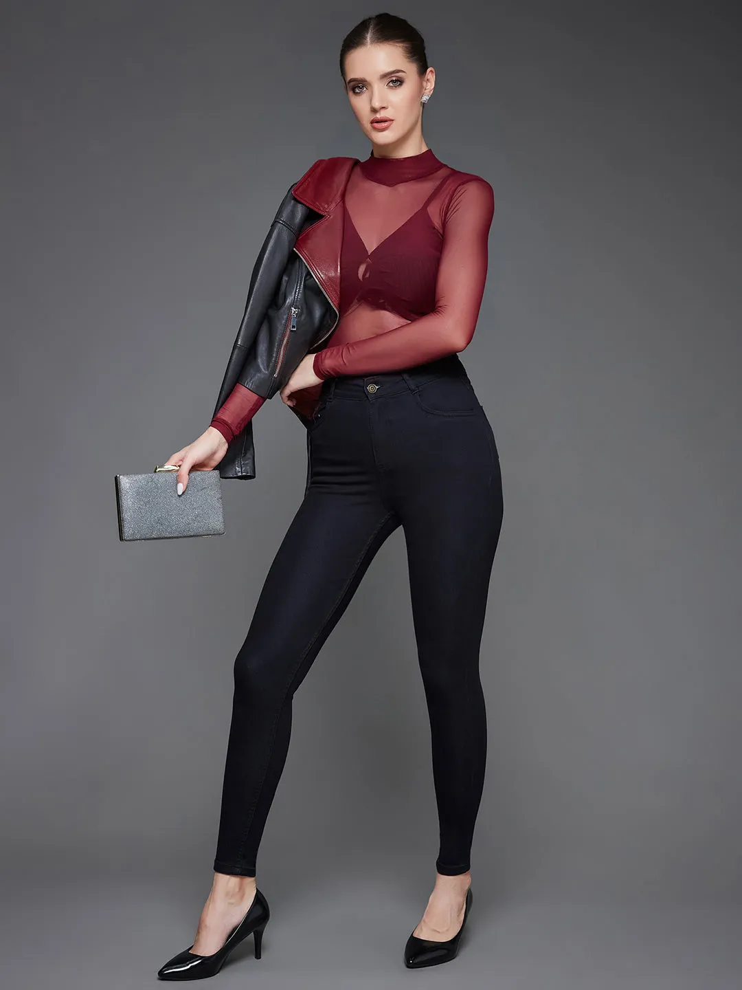 24/7 Comfort Black Skinny High-Rise Stretchable Denim Jeans