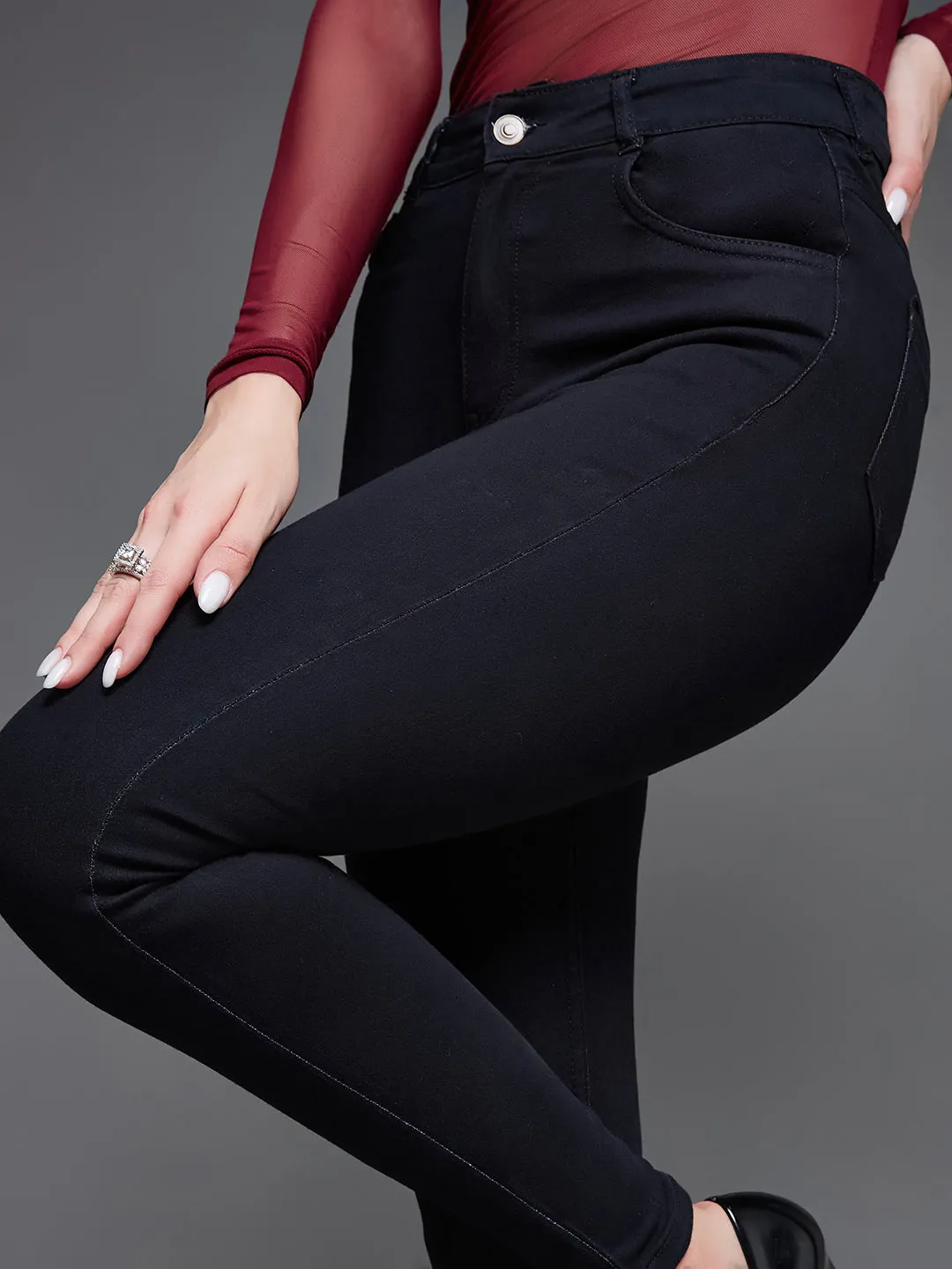 24/7 Comfort Black Skinny High-Rise Stretchable Denim Jeans