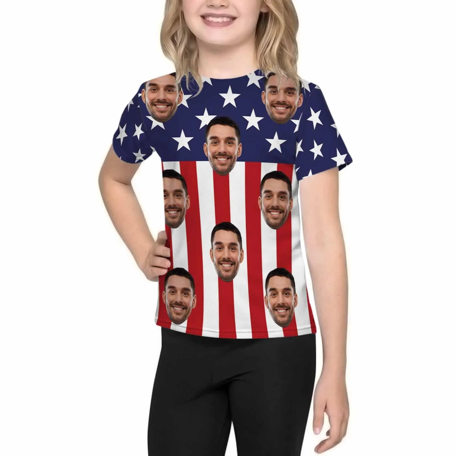 #6-15Y Custom Face American Flag Kid's All Over Print T-shirt