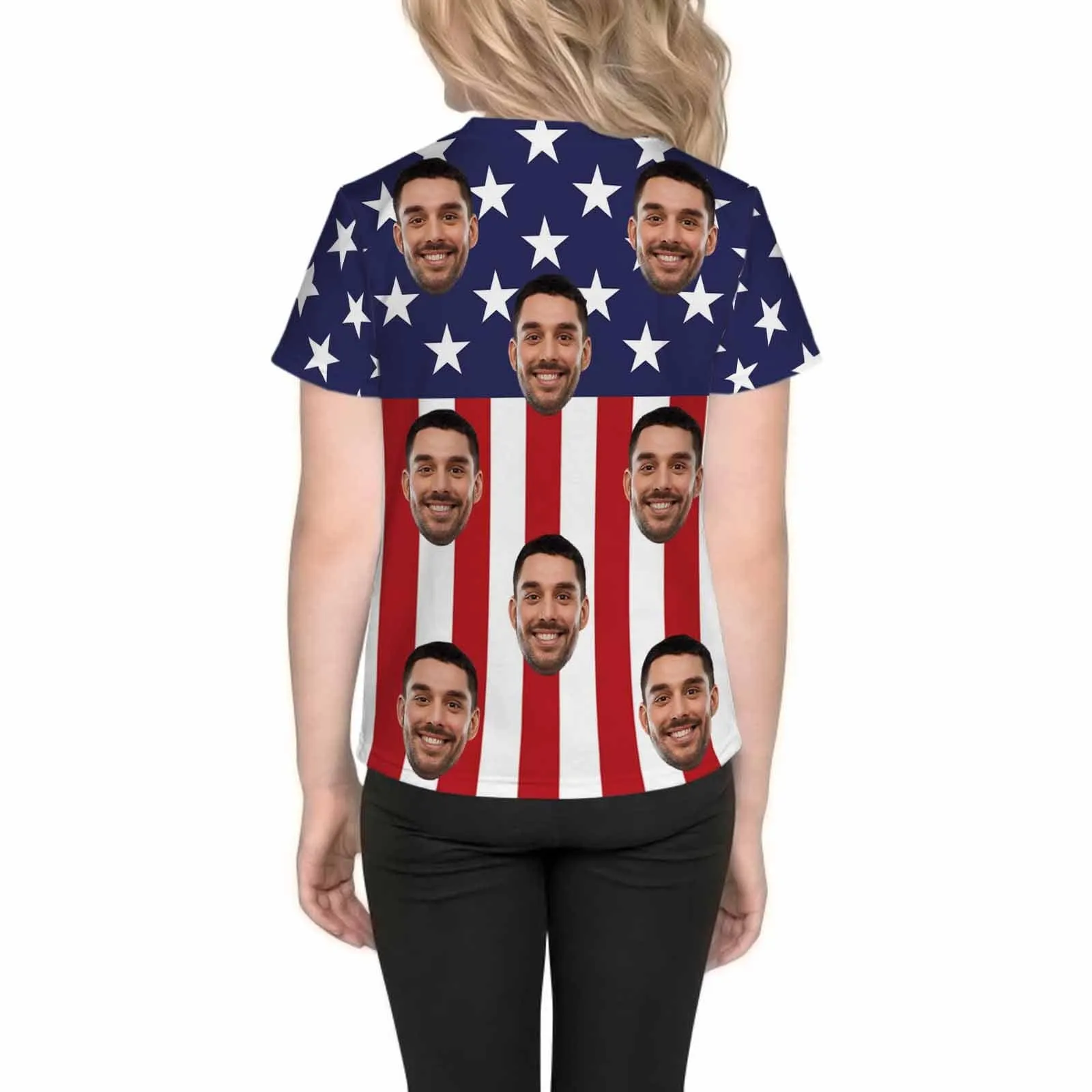 #6-15Y Custom Face American Flag Kid's All Over Print T-shirt