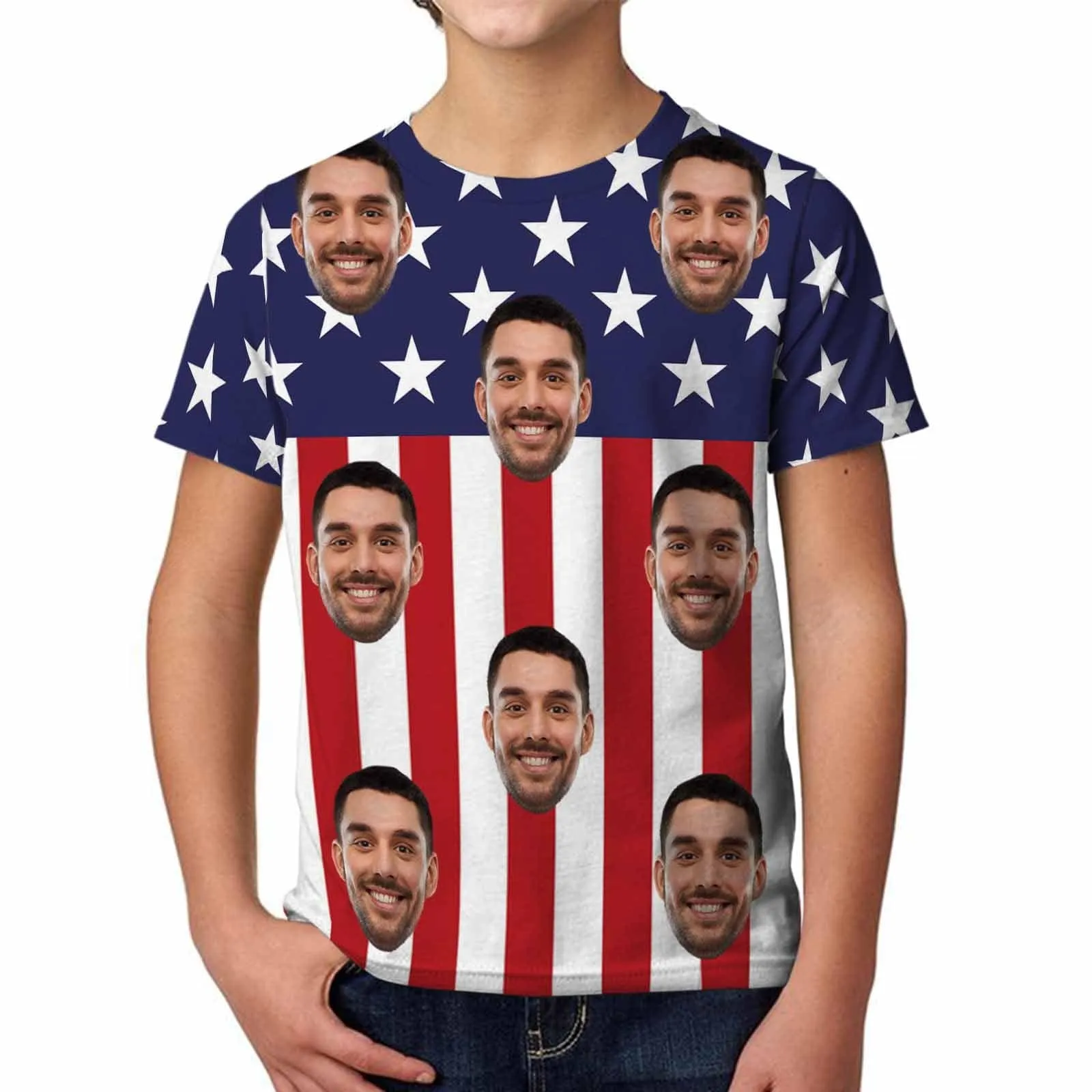 #6-15Y Custom Face American Flag Kid's All Over Print T-shirt