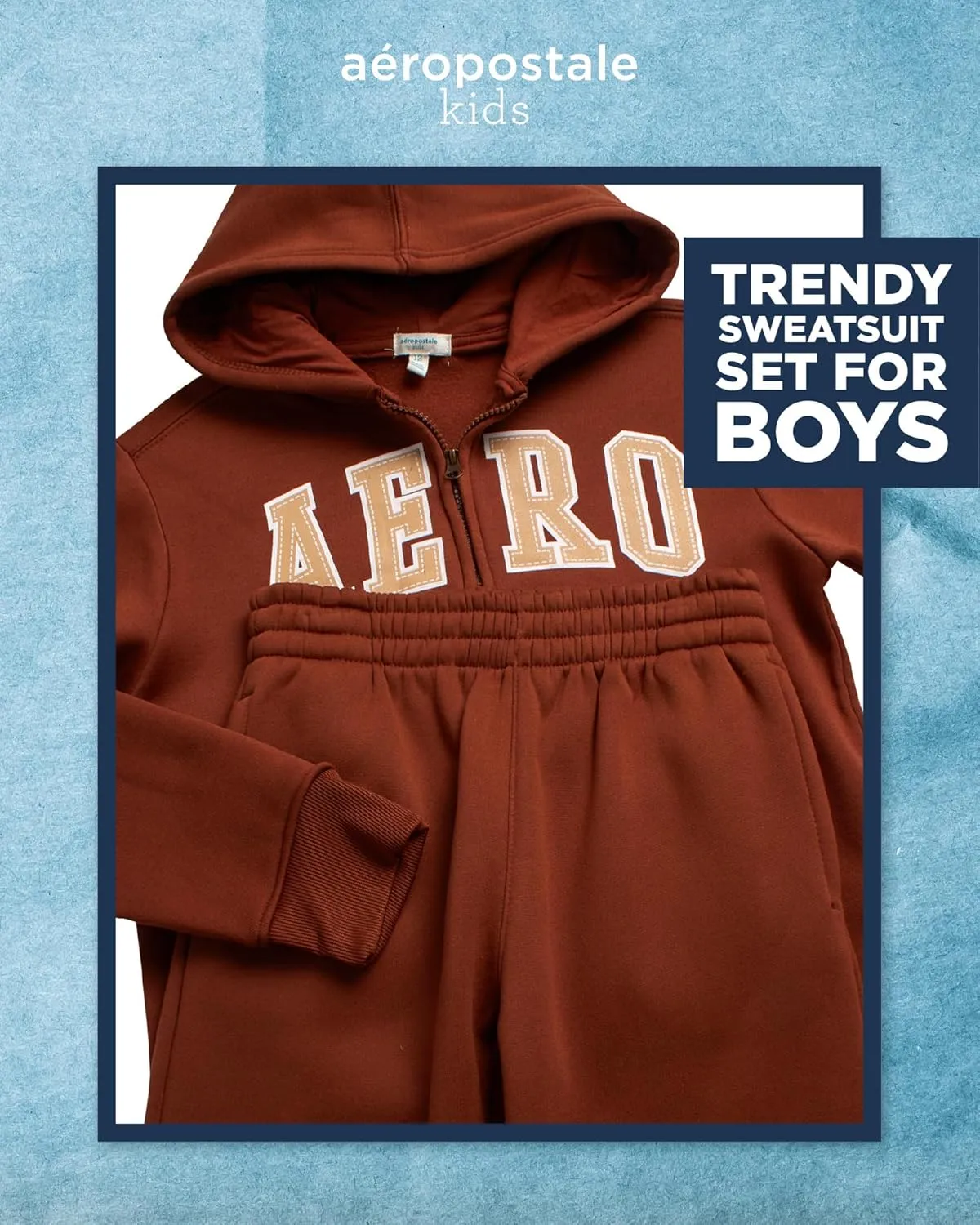 AEROPOSTALE Boys' Sweatsuit Set - 2 Piece Fleece Zip Up Hoodie Sweatshirt, Jogger Sweatpants - Track Suit Set for Boys (8-12)