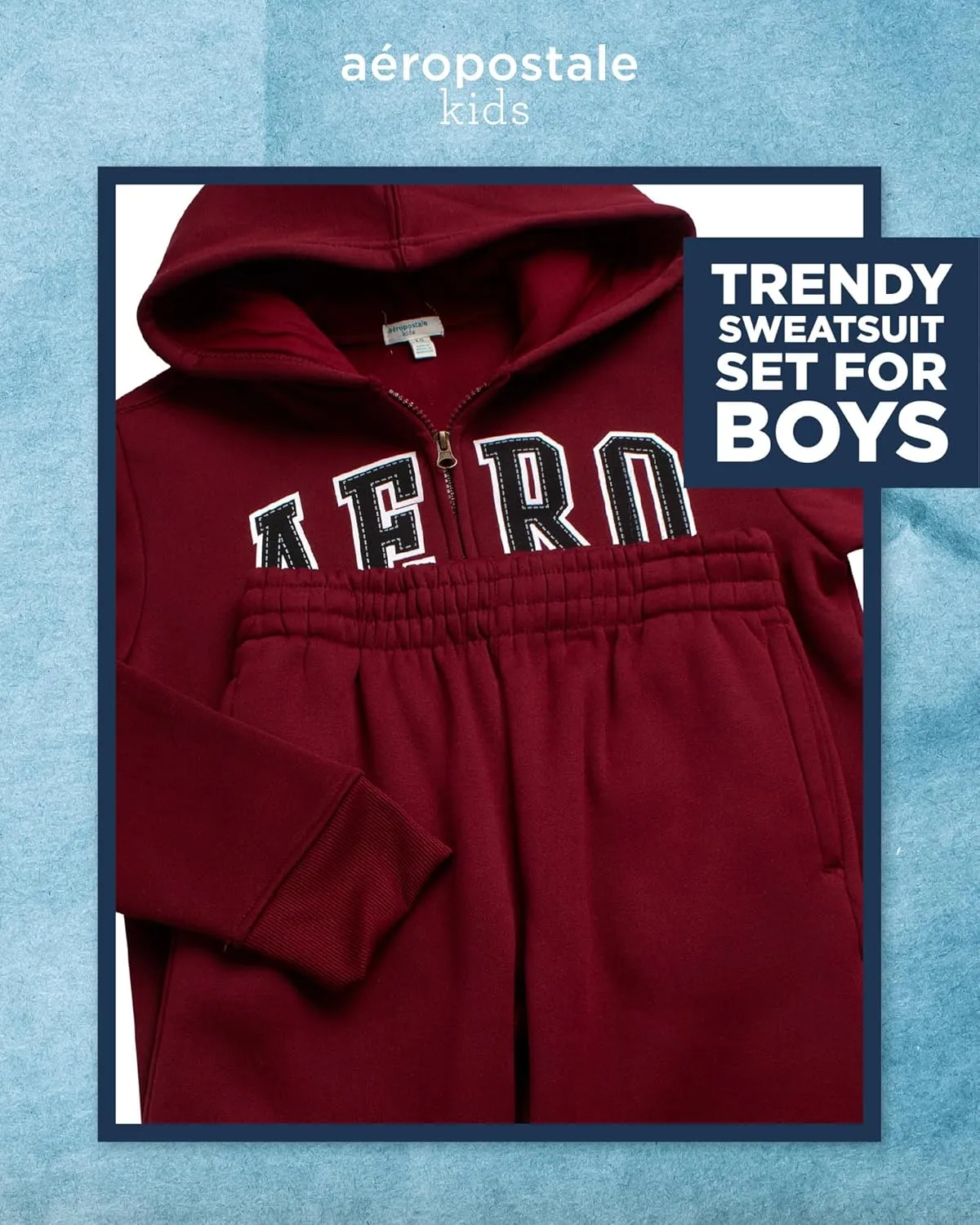 AEROPOSTALE Boys' Sweatsuit Set - 2 Piece Fleece Zip Up Hoodie Sweatshirt, Jogger Sweatpants - Track Suit Set for Boys (8-12)
