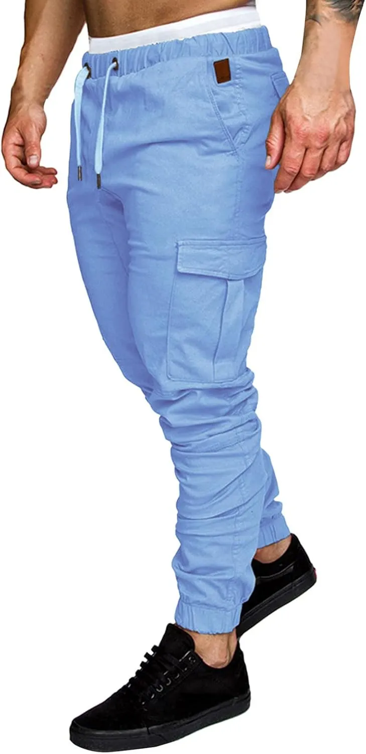 Cargo Joggers for Men Slim Fit Elastic Waist Outdoor Jogging Sweatpants Hiking Work Casual Pants Multi Pockets