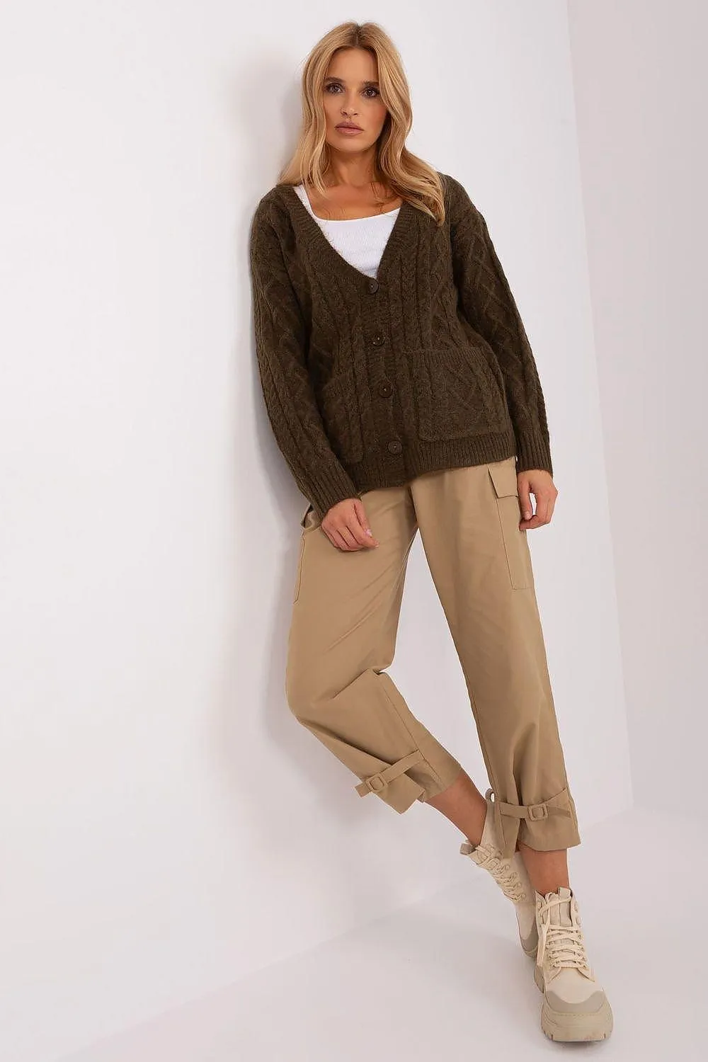 Chic V-Neck Knit Cardigan with Customizable Buttons
