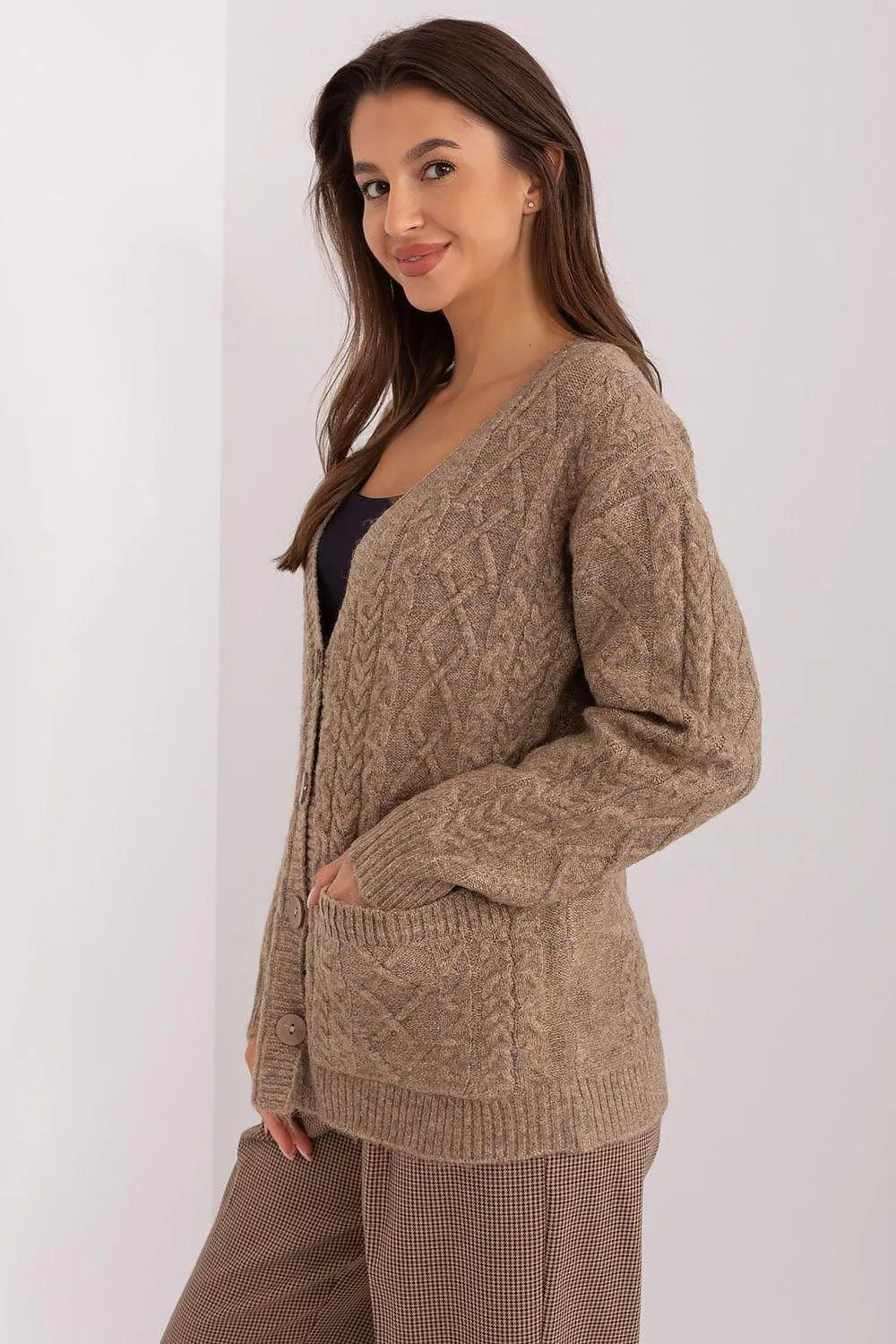 Chic V-Neck Knit Cardigan with Customizable Buttons