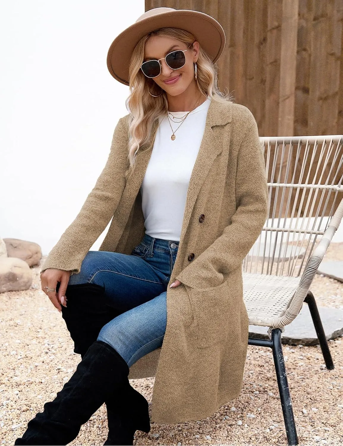 CiCiBird Women Fall Long Cardigan Sweater Trendy Knit Jacket Coat Dressy Blazer Coatigan