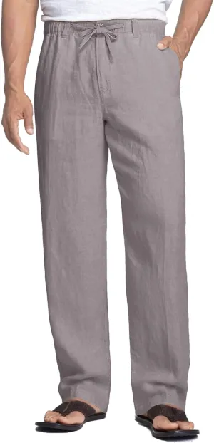 COOFANDY Men's Casual Linen Pants Elastic Waist Drawstring Beach Summer Pants Lightweight Linen Trousers
