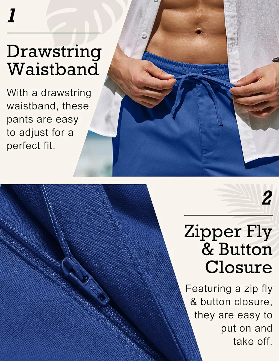 COOFANDY Men's Casual Linen Pants Elastic Waist Drawstring Beach Summer Pants Lightweight Linen Trousers