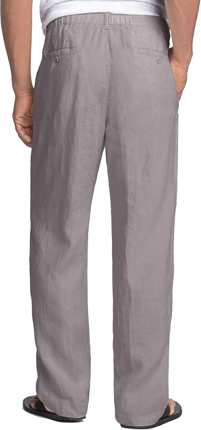 COOFANDY Men's Casual Linen Pants Elastic Waist Drawstring Beach Summer Pants Lightweight Linen Trousers