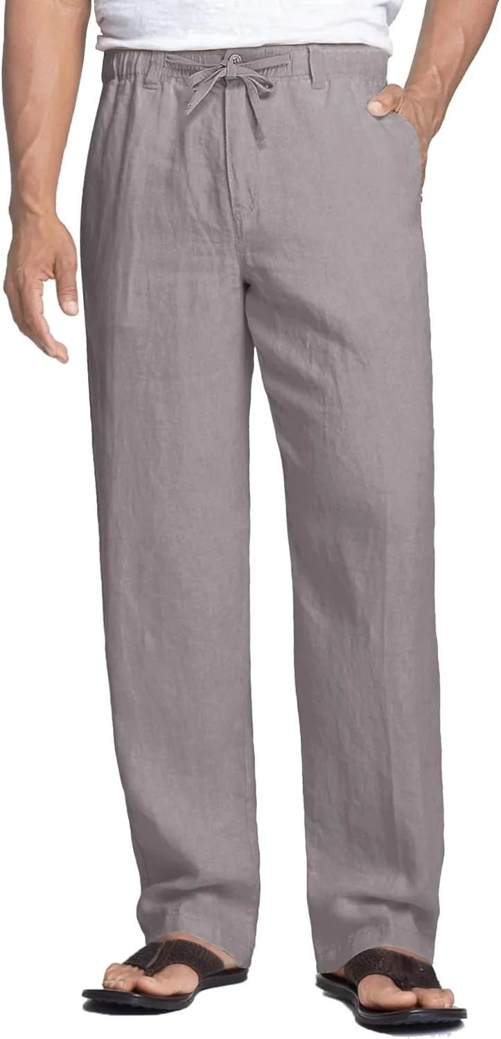 COOFANDY Men's Casual Linen Pants Elastic Waist Drawstring Beach Summer Pants Lightweight Linen Trousers