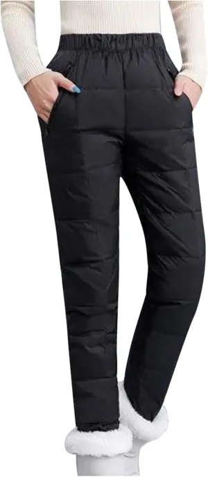 Cotton Pants for Women Fleece Lined Down Pants Elastic High Waist Quilted Sweatpants 2024 Winter Thick Plush Trousers