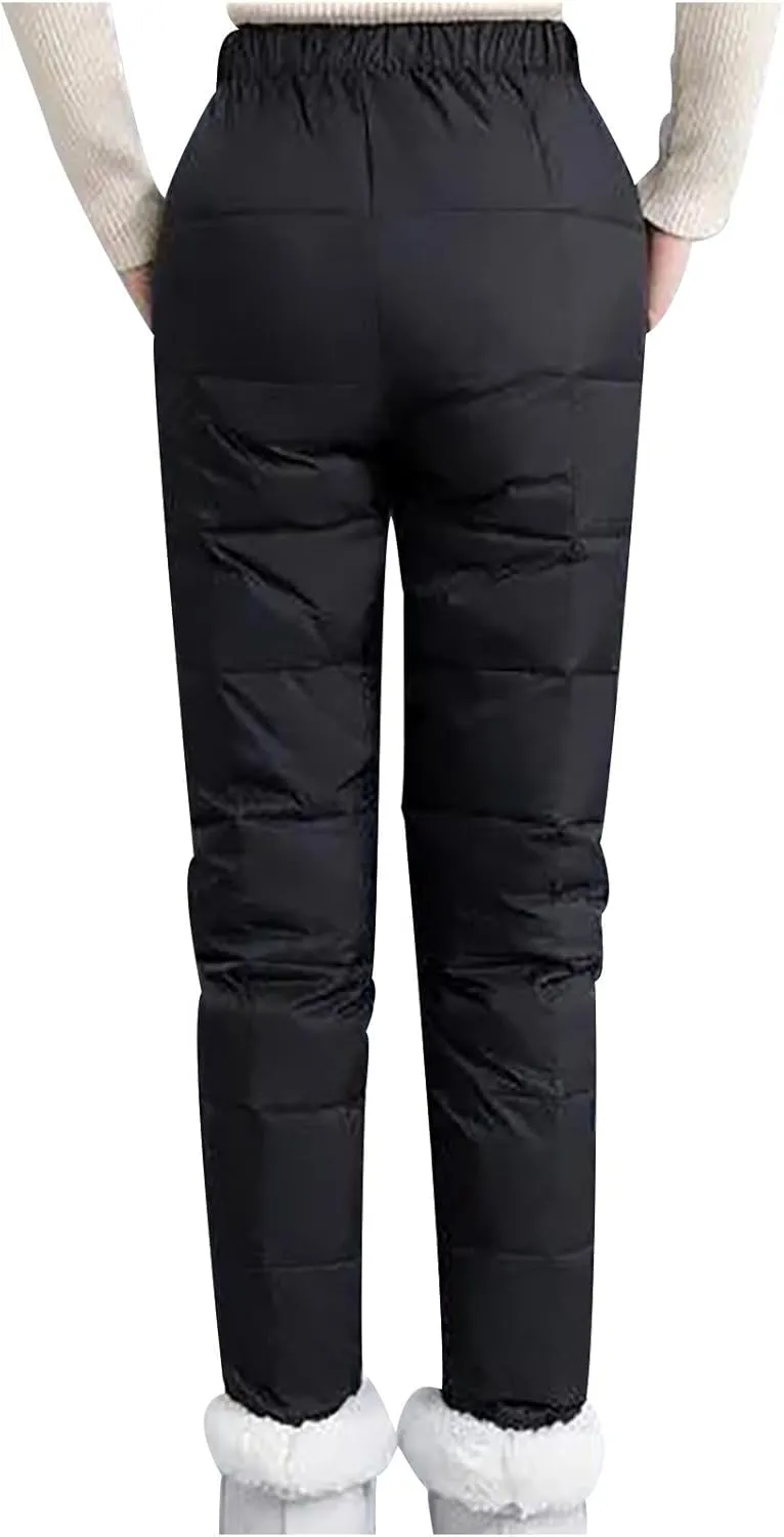 Cotton Pants for Women Fleece Lined Down Pants Elastic High Waist Quilted Sweatpants 2024 Winter Thick Plush Trousers
