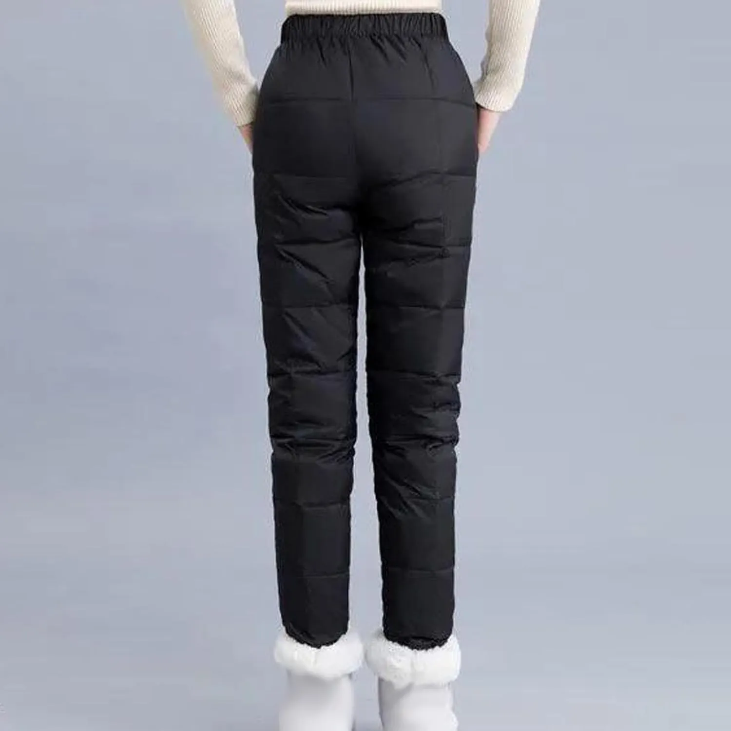 Cotton Pants for Women Fleece Lined Down Pants Elastic High Waist Quilted Sweatpants 2024 Winter Thick Plush Trousers