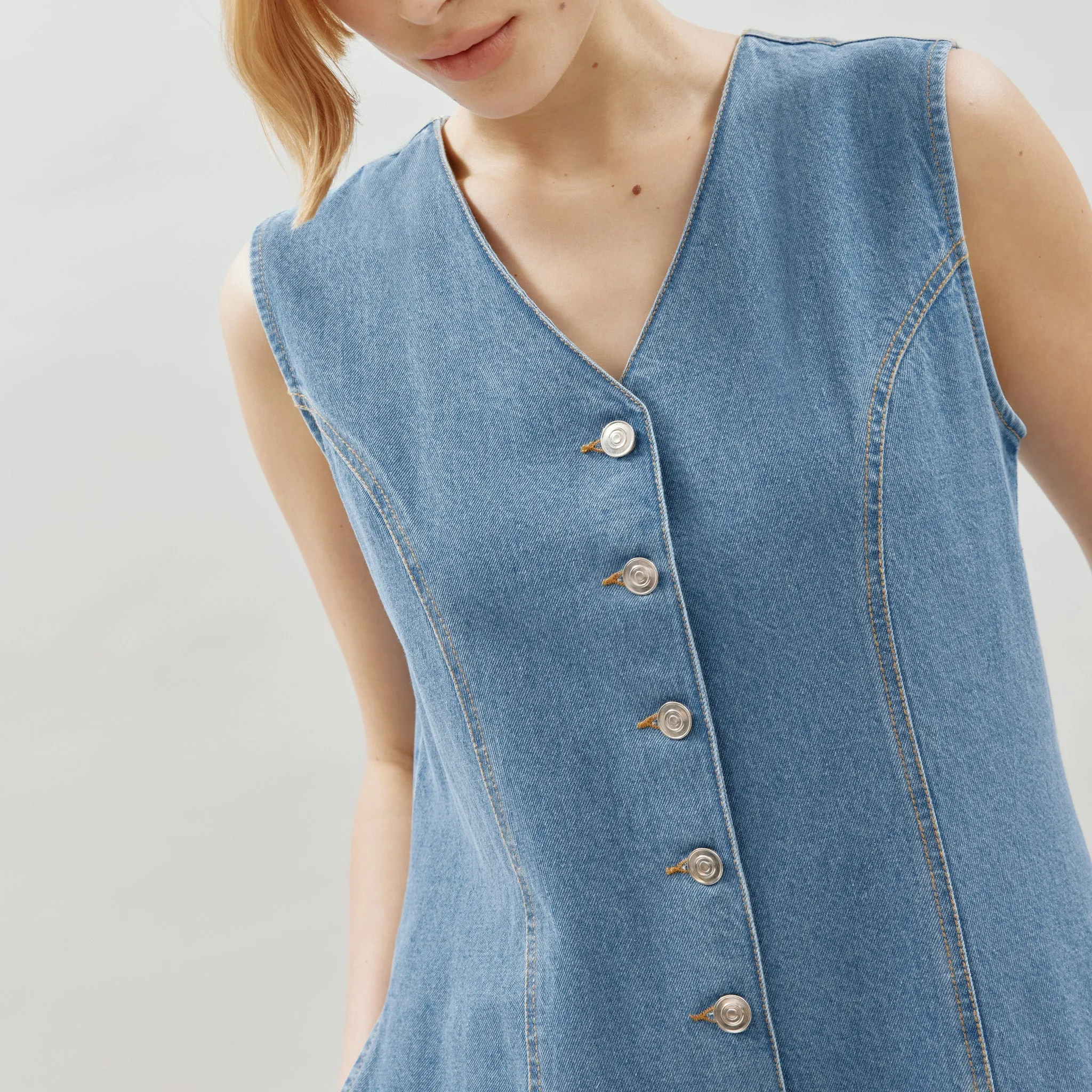 Denim Button Through Midi Dress by Albaray
