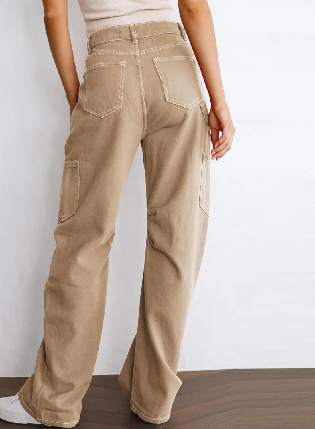 Dokotoo Womens Cargo Pants Women Baggy Wide Leg High Waist Casual Pants Jean Stretch Pants