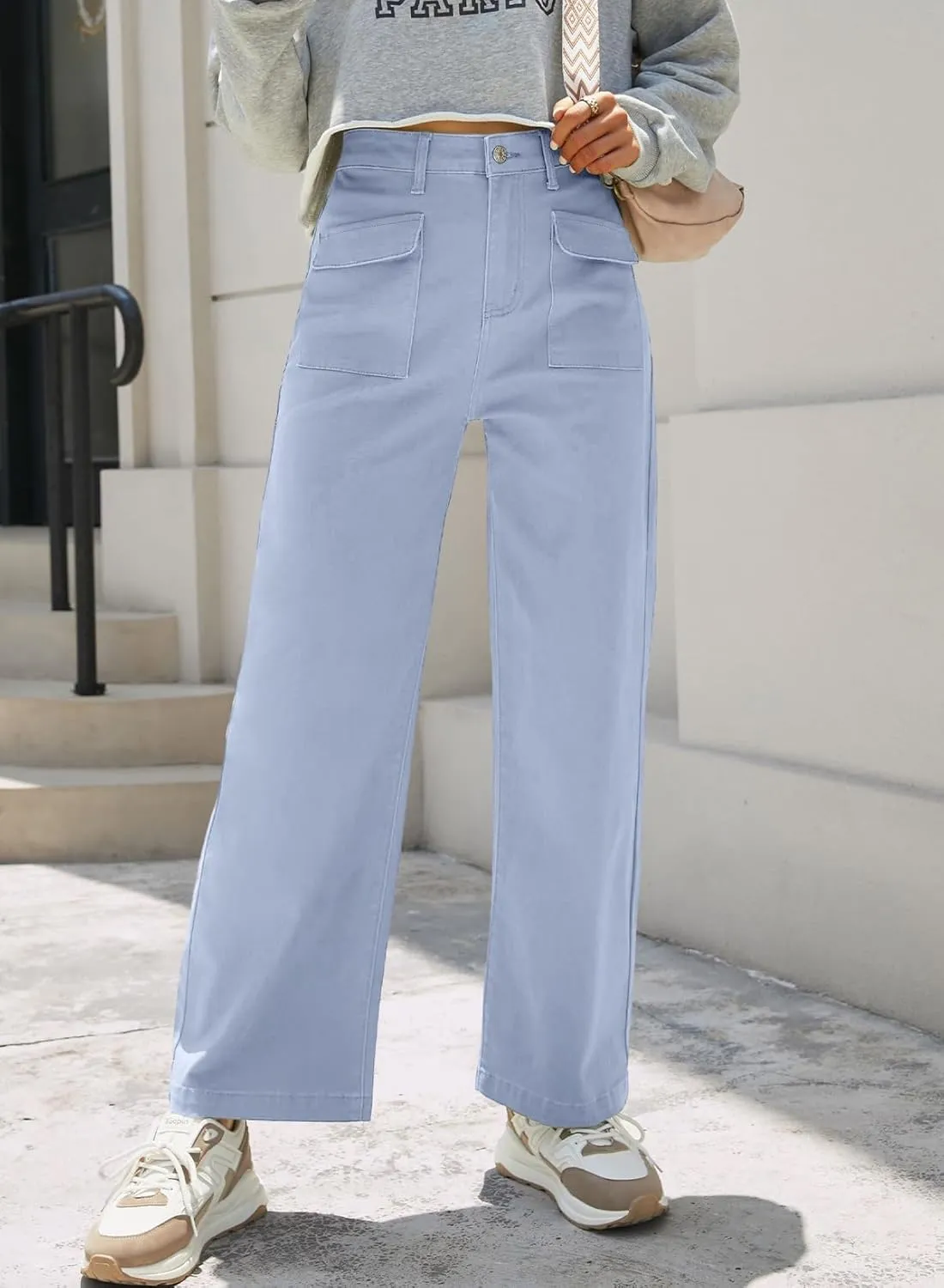 Dokotoo Womens Cargo Pants Women Baggy Wide Leg High Waist Casual Pants Jean Stretch Pants