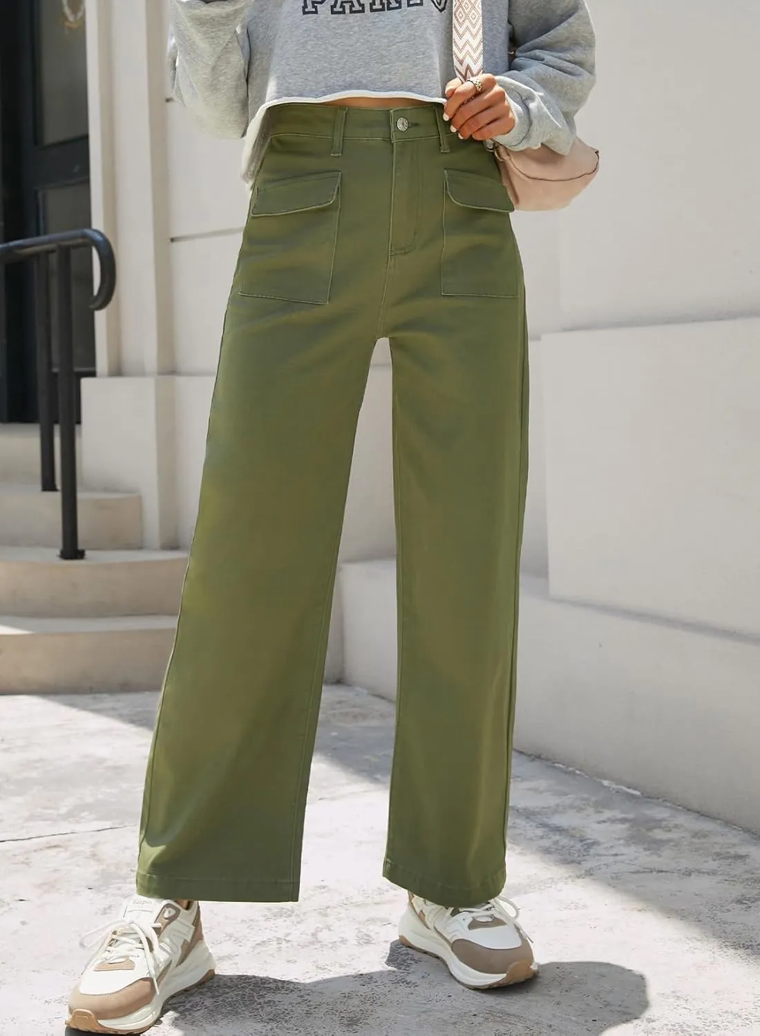 Dokotoo Womens Cargo Pants Women Baggy Wide Leg High Waist Casual Pants Jean Stretch Pants