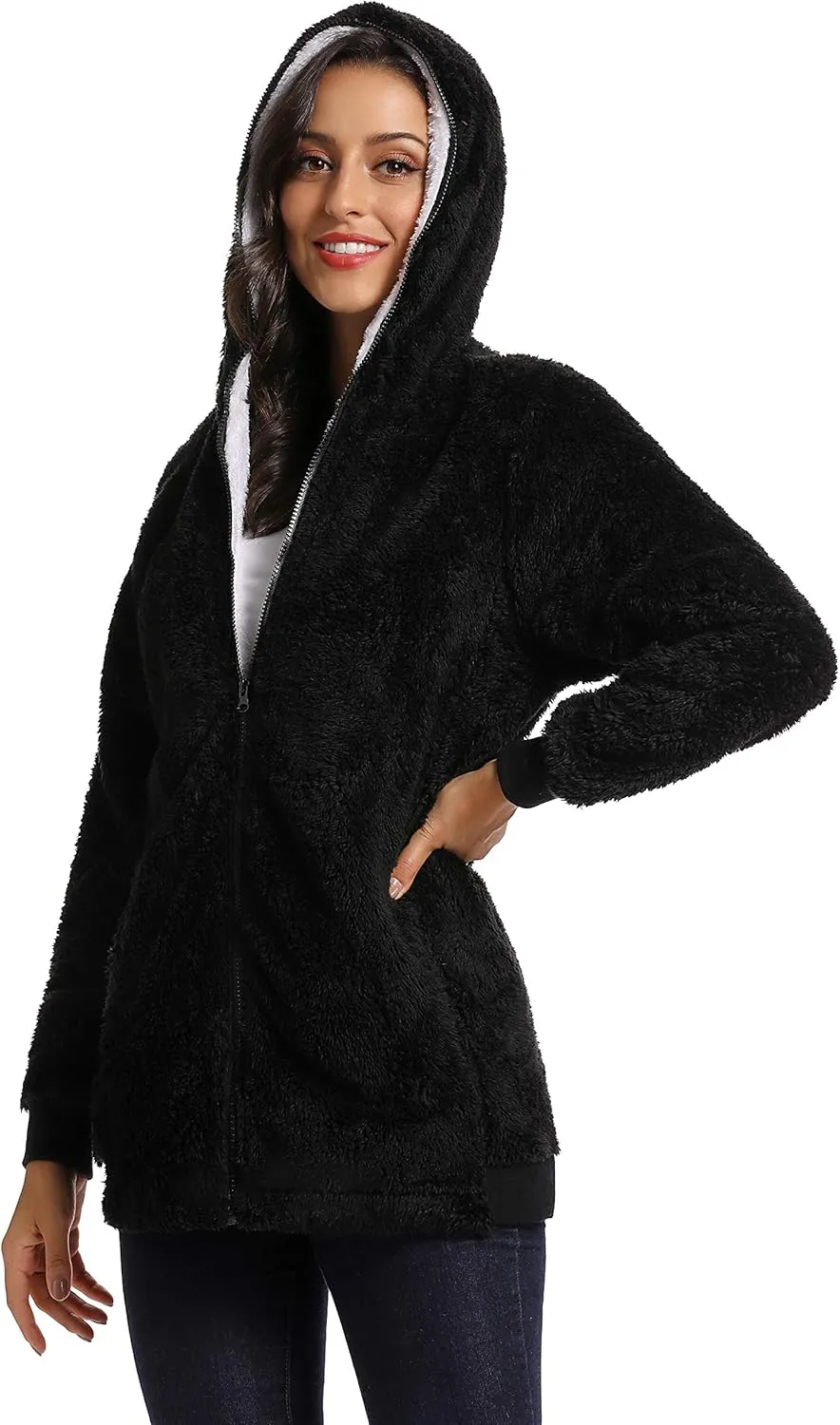 Fleece Coat for Women,Women's Oversized Zip Up Hooded Jacket Winter Plus Size Sherpa Coat