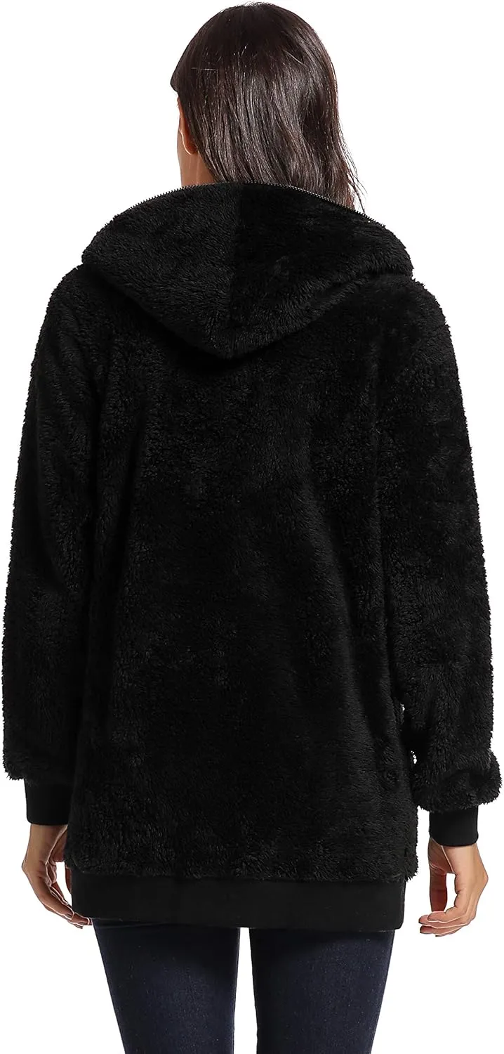 Fleece Coat for Women,Women's Oversized Zip Up Hooded Jacket Winter Plus Size Sherpa Coat