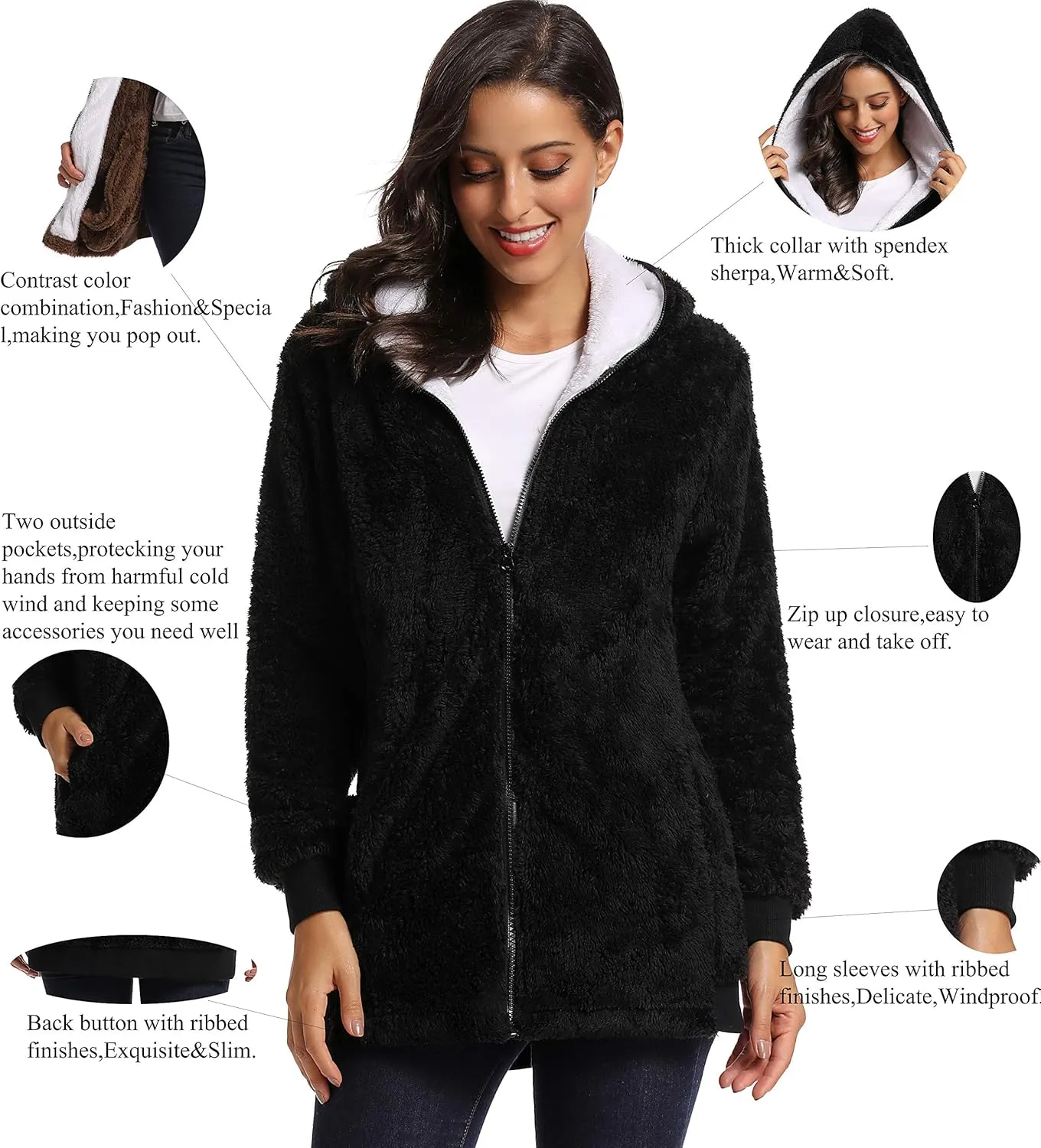 Fleece Coat for Women,Women's Oversized Zip Up Hooded Jacket Winter Plus Size Sherpa Coat