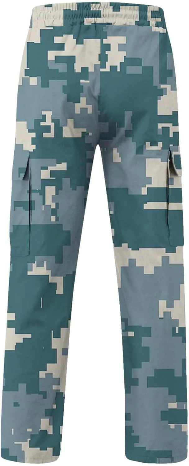 Fleece Pants for Men Men's Casual Camouflage Print Cargo Pants Drawstring Stretch Elastic Winter Warm Thick Track
