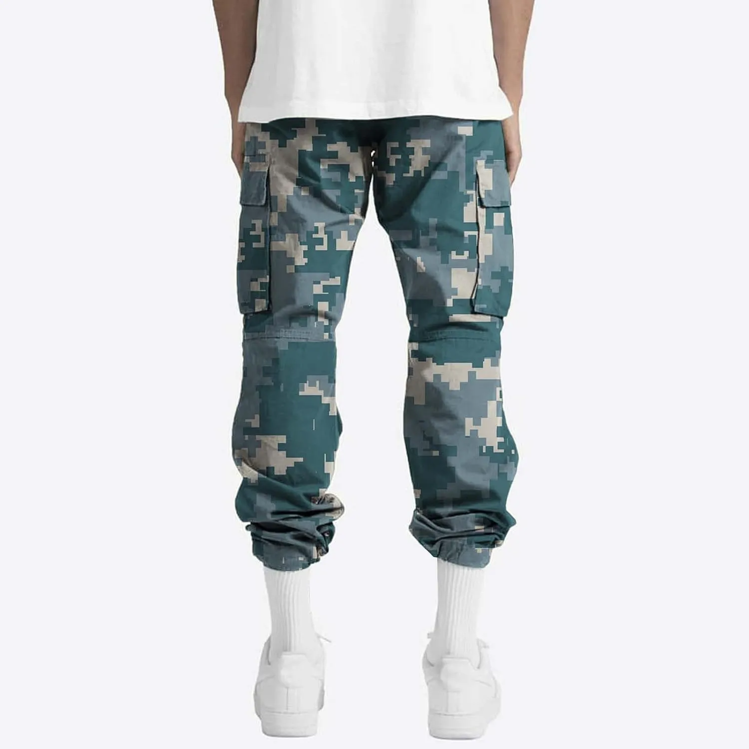Fleece Pants for Men Men's Casual Camouflage Print Cargo Pants Drawstring Stretch Elastic Winter Warm Thick Track