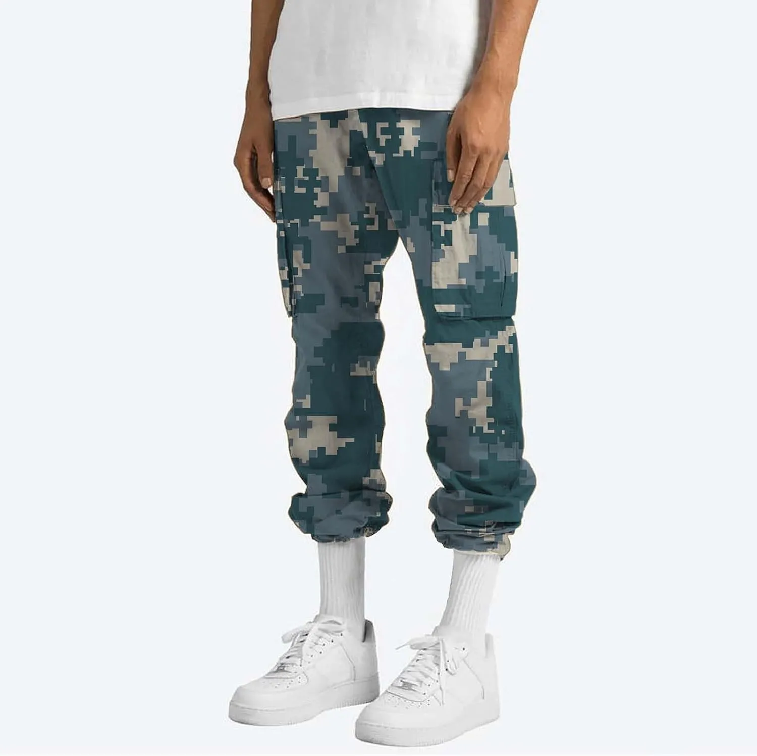 Fleece Pants for Men Men's Casual Camouflage Print Cargo Pants Drawstring Stretch Elastic Winter Warm Thick Track