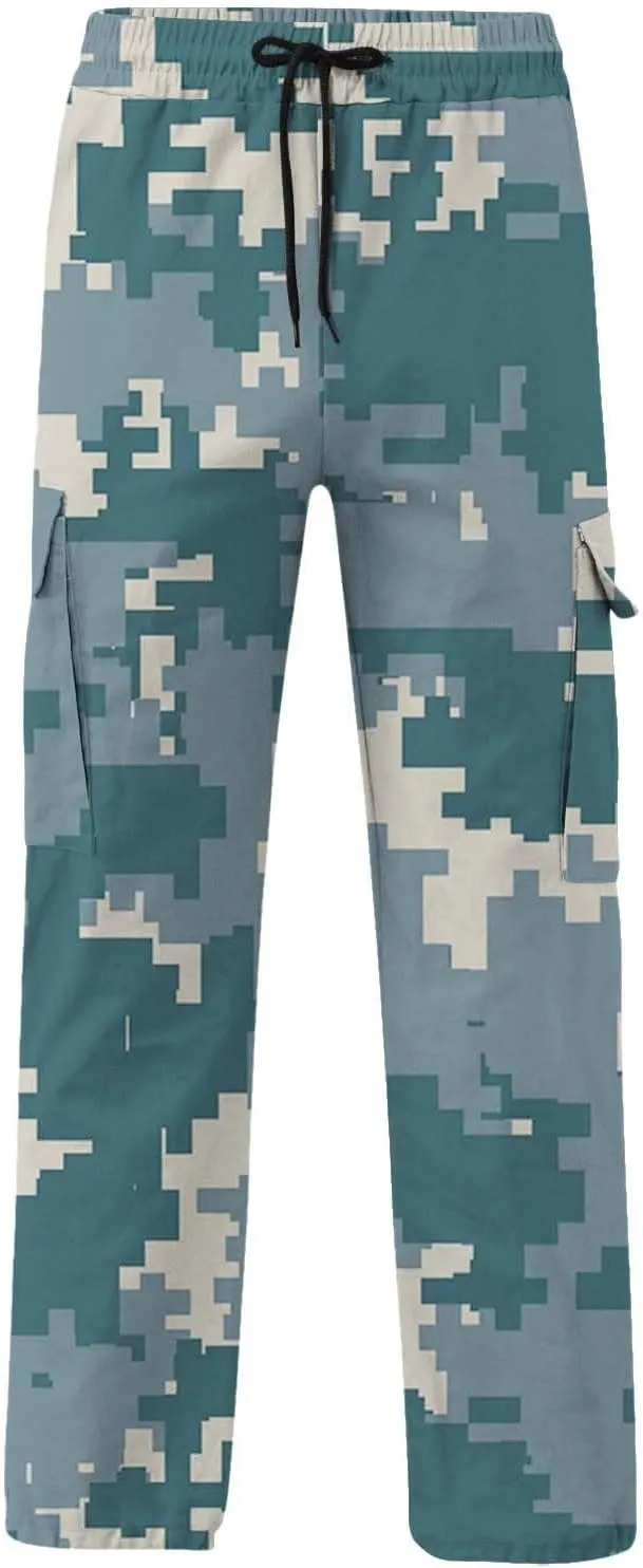 Fleece Pants for Men Men's Casual Camouflage Print Cargo Pants Drawstring Stretch Elastic Winter Warm Thick Track