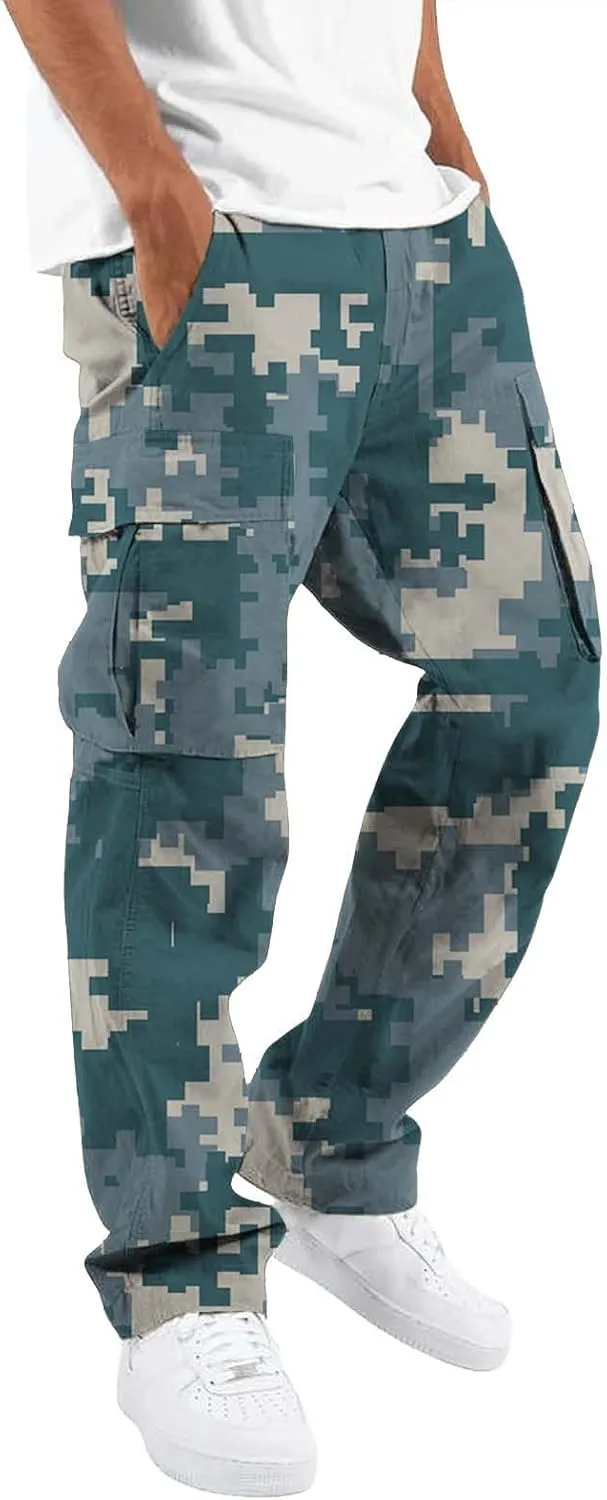 Fleece Pants for Men Men's Casual Camouflage Print Cargo Pants Drawstring Stretch Elastic Winter Warm Thick Track