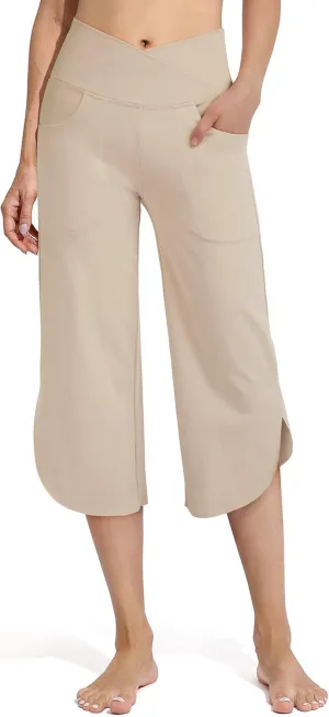 G4Free Capri Pants for Women Wide Leg Yoga Pants for Summer Flowy Capris Loose Casual Cropped Pants with Pockets