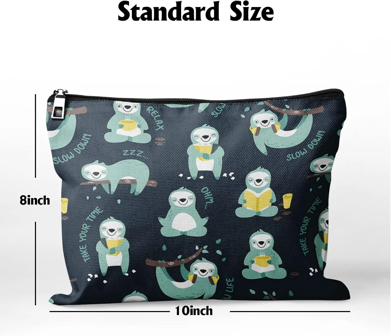 Giwawa Cute Sloth Makeup Bag Linen with Zipper Cosmetic Bag Relaxing Sports Sloth Reusable for Work Travel Play