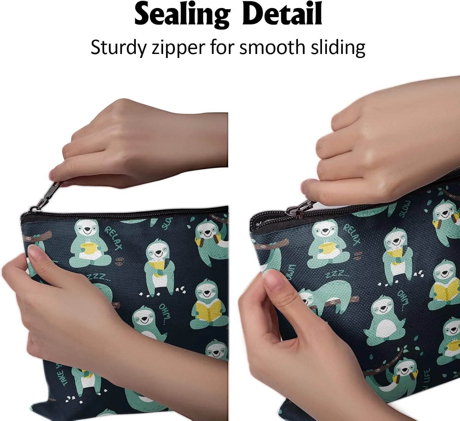 Giwawa Cute Sloth Makeup Bag Linen with Zipper Cosmetic Bag Relaxing Sports Sloth Reusable for Work Travel Play