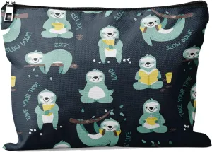 Giwawa Cute Sloth Makeup Bag Linen with Zipper Cosmetic Bag Relaxing Sports Sloth Reusable for Work Travel Play