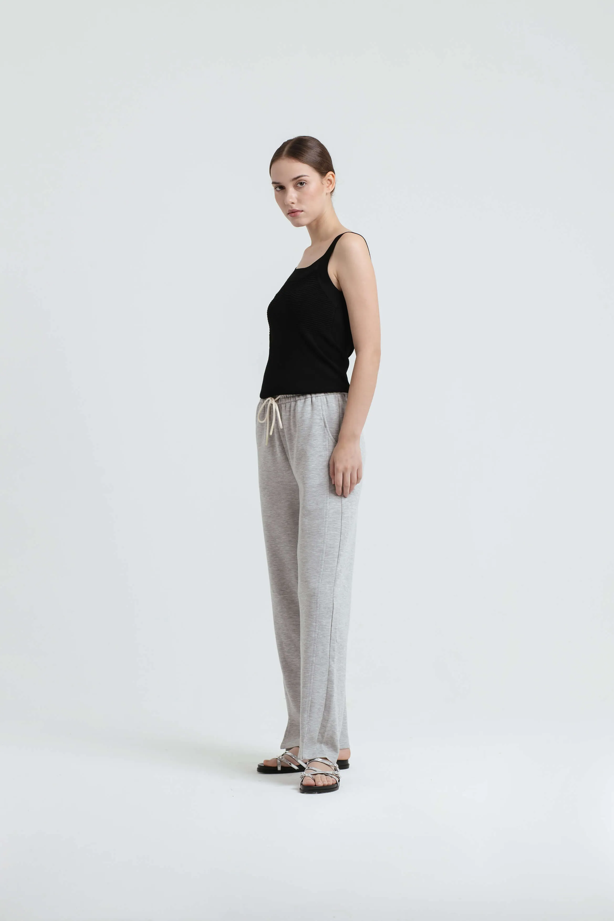 Grey Bamboo Lyocell Slit Pants