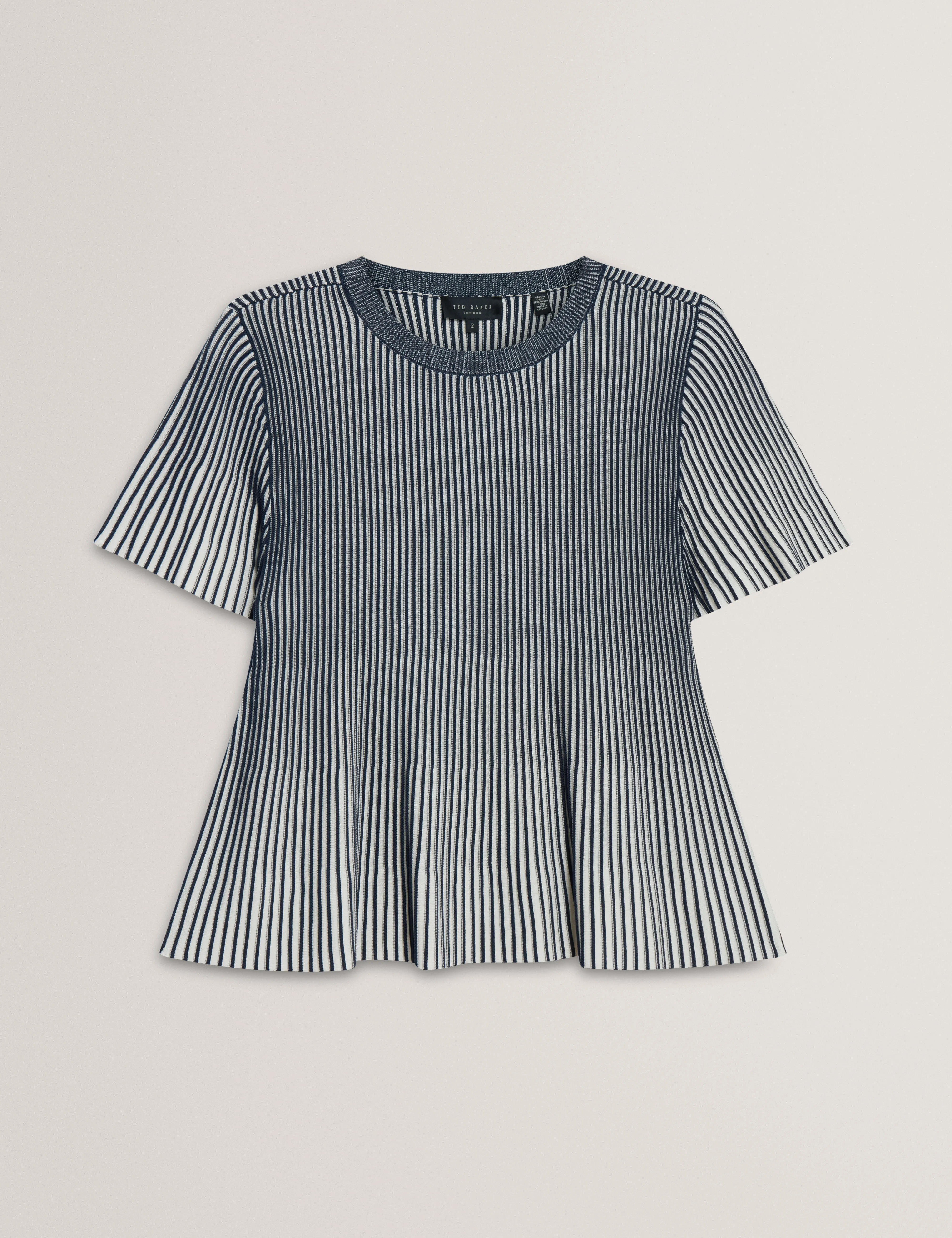 Hethrr Textured Stripe Fluted Sleeve Tee Navy