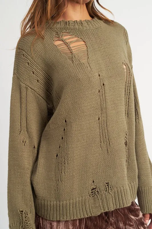 Hot Girl Distressed Factor Oversized Sweater