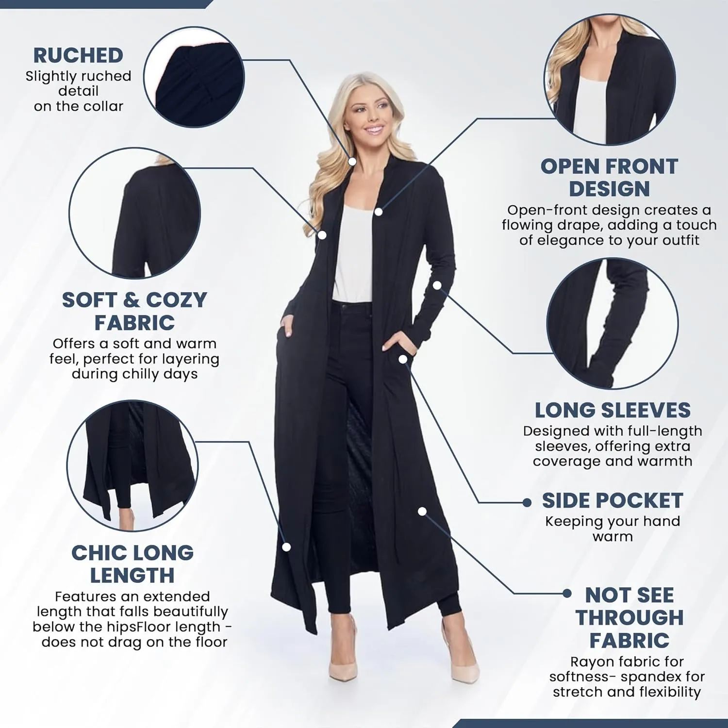 Isaac Liev Maxi Cardigan Duster Sweater  Women's Extra Long Open Front Full Length Lightweight Cardigans Dusters Sweaters