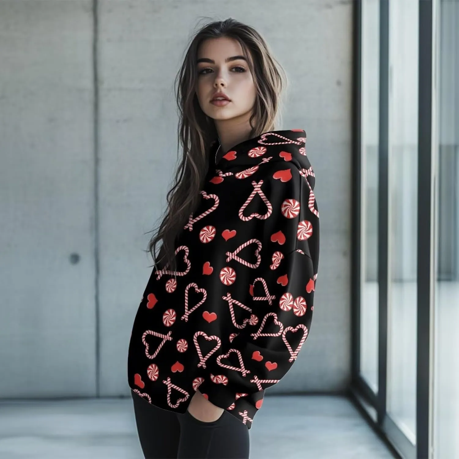 JEOCODY Women Oversized Hoodie Casual Long Sleeve Graphic Hooded Sweatshirt Size S-2XL