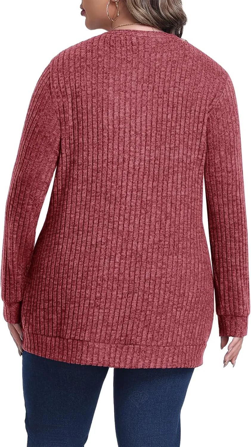 Lastshe Women's Plus Size Cardigan Sweaters Button Down Long Sleeve Fall Cardigans Knit Outwear with Pockets