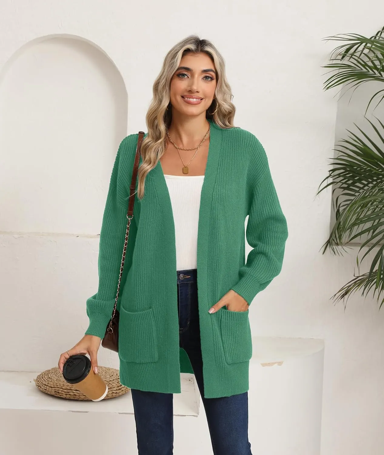 LILBETTER Women's Loose Open Front Cardigan Long Sleeve Casual Lightweight Soft Knit Sweaters Coat with Pockets
