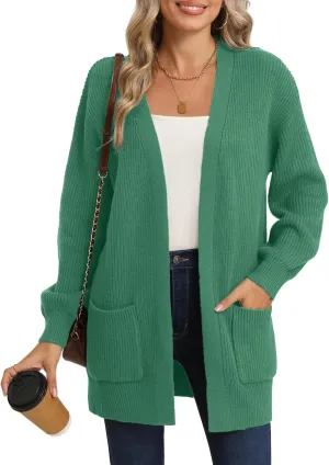 LILBETTER Women's Loose Open Front Cardigan Long Sleeve Casual Lightweight Soft Knit Sweaters Coat with Pockets