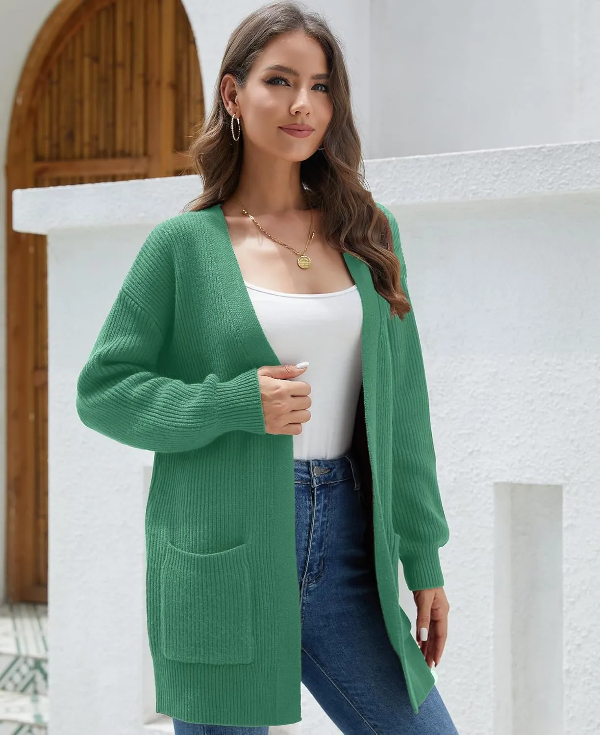 LILBETTER Women's Loose Open Front Cardigan Long Sleeve Casual Lightweight Soft Knit Sweaters Coat with Pockets